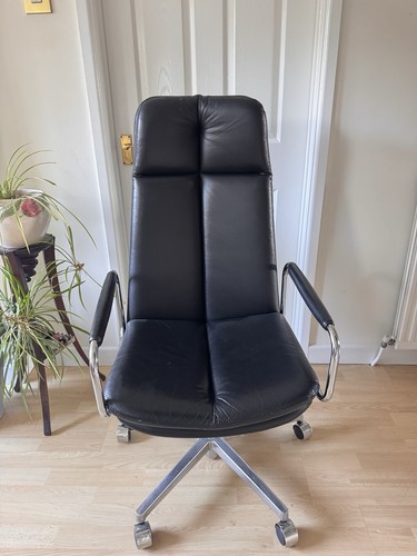 Real leather black office - black,