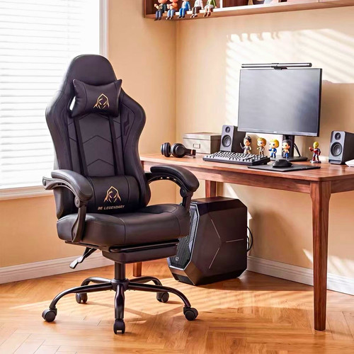 Black faux leather gaming - leather,