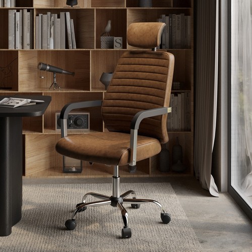 Ergonomic brown faux leather - brown,